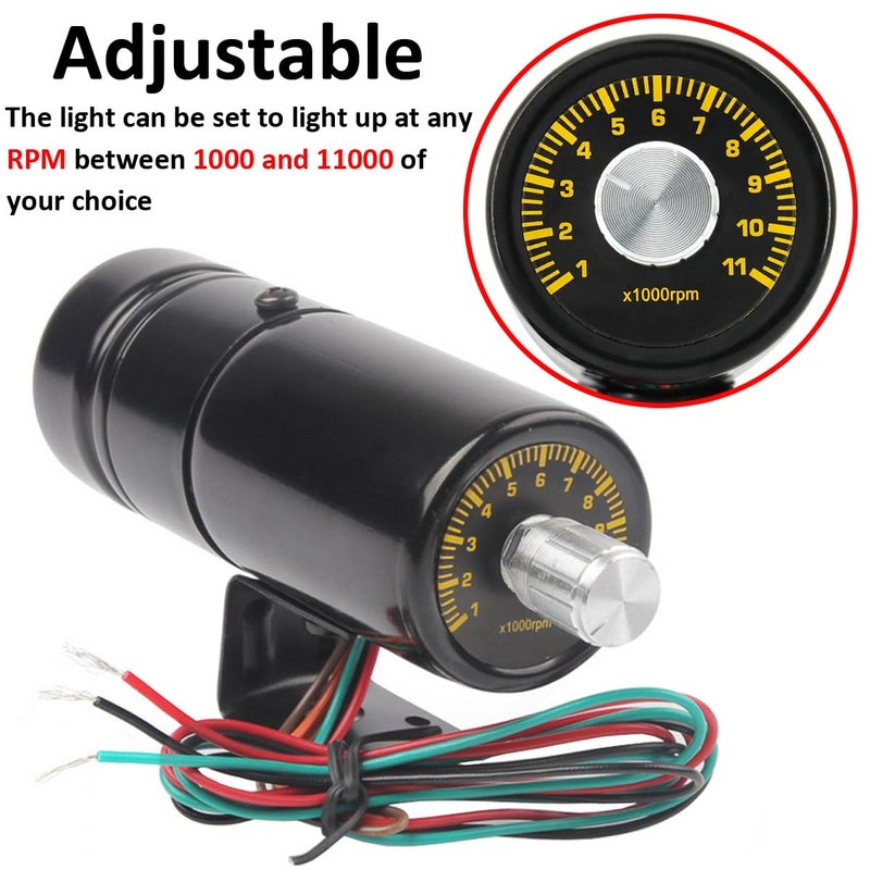 LKRXW Tacho Gauge Shift Light Car Adjustable Tachometer Shift Alarm Light Red Light Adjustable RPM Shift Light Universal Tacho Shift Warning Light 1000-11000 Rpm for 4 6 8 Cylinder Engines - Image 3